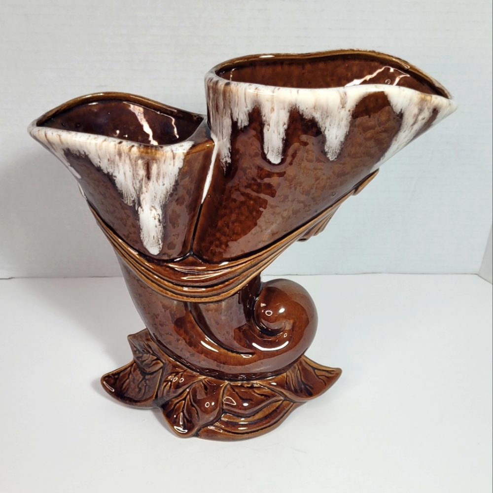 Fabulous Unique Brown Drip Style Handpainted Large Double Vase